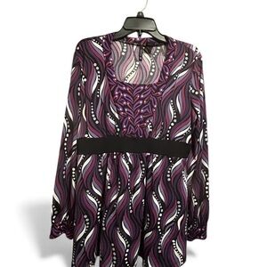 New Directions Purple and Black Patterned Top